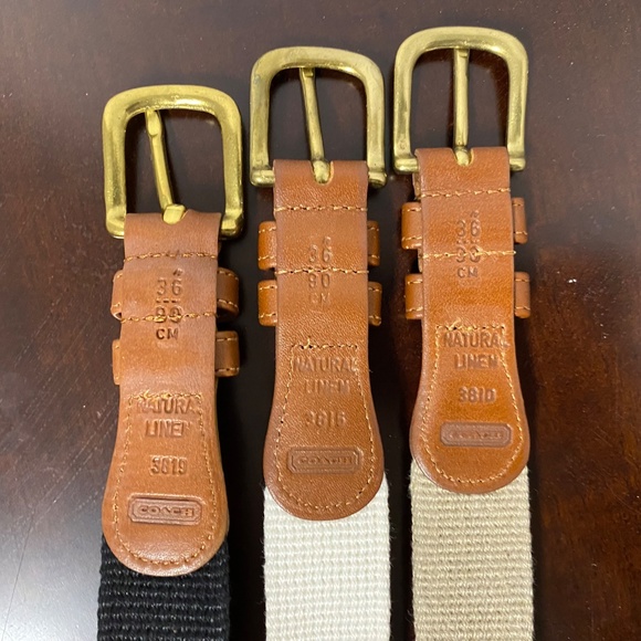 3 Vintage Coach Belt Unisex 36  • Whit Tan Black • Natural Linen & Leather Brass main image 8